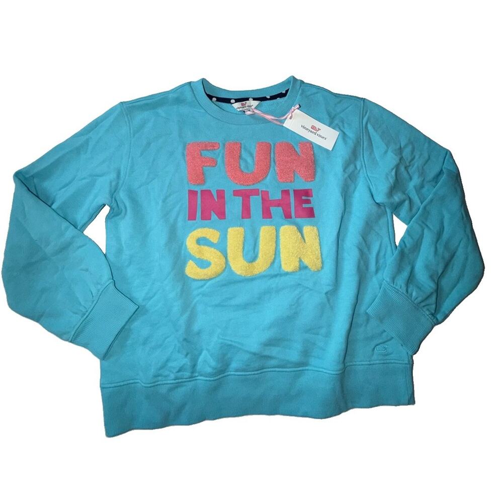 NWT Vineyard Vines Girls' Mist Blue Relaxed Crewneck Sweatshirt Top Large 14